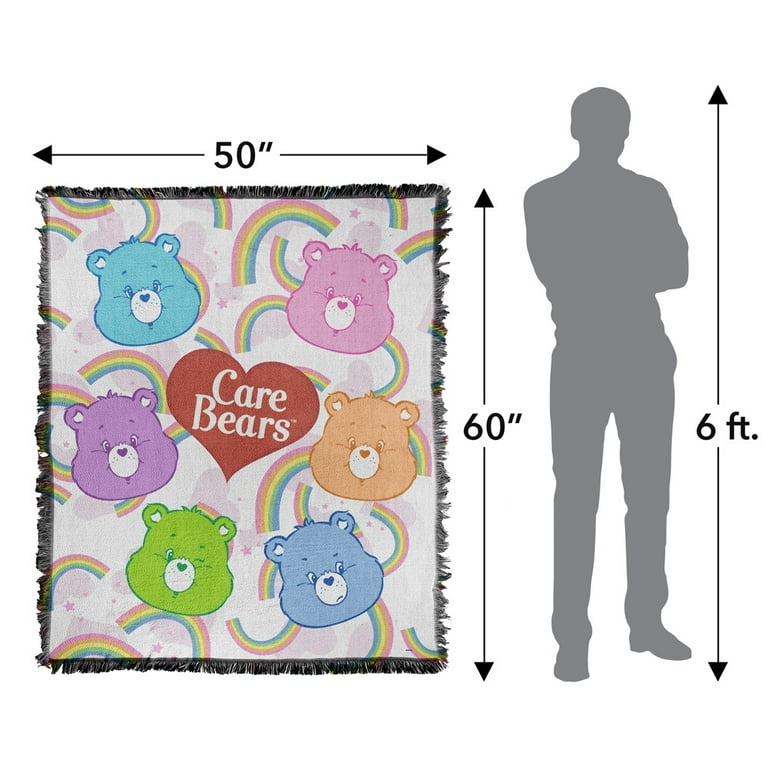 Care Bears Blanket 50 x 60 Bear Heads Woven Tapestry Cotton Blend Fringed Throw Blanket Walmart