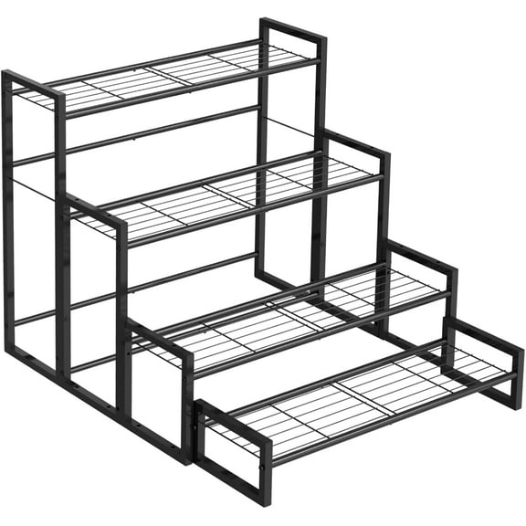 Stand, 4 Tier Stackable Tiered Stand, Scalable Heavy Duty Tall Shelf for Indoor Outdoor, Garden, Display Shelves, Flower Pot Holder, Black