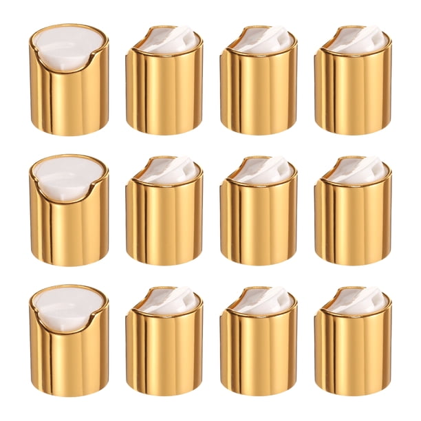 12 piezas de tapas de disco de plástico aluminizado, tapas de presión duraderas 20/410 para botellas de squeeze, dorado y blanco