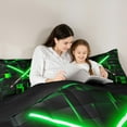 thumbnail image 5 of Erosebridal Green Lightsaber Bedding Twin Comforter Set,Geometric 3D Plaid Down Comforter,Neon Lights Bedding Sets Twin with Comforter For Boys,Lightweight Room Decorative Reversible，2 Pieces, 5 of 8