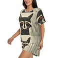 thumbnail image 2 of Fuzoiu Retro Raccoon Graphic Print Print Women's Short-Sleeved Pajama Set,Lounge Sleepwear Set,Womens Pajama Sets 2 Piece,Button-Up Top and Shorts with Pockets-Large, 2 of 7