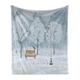thumbnail image 1 of Christmas Soft Flannel Fleece Blanket, Snow Falling in the Park on a Cold Winter Day Birds Lanterns Xmas Season Picture, Cozy Plush for Indoor and Outdoor Use, 50" x 70", Blue White, by Ambesonne, 1 of 6