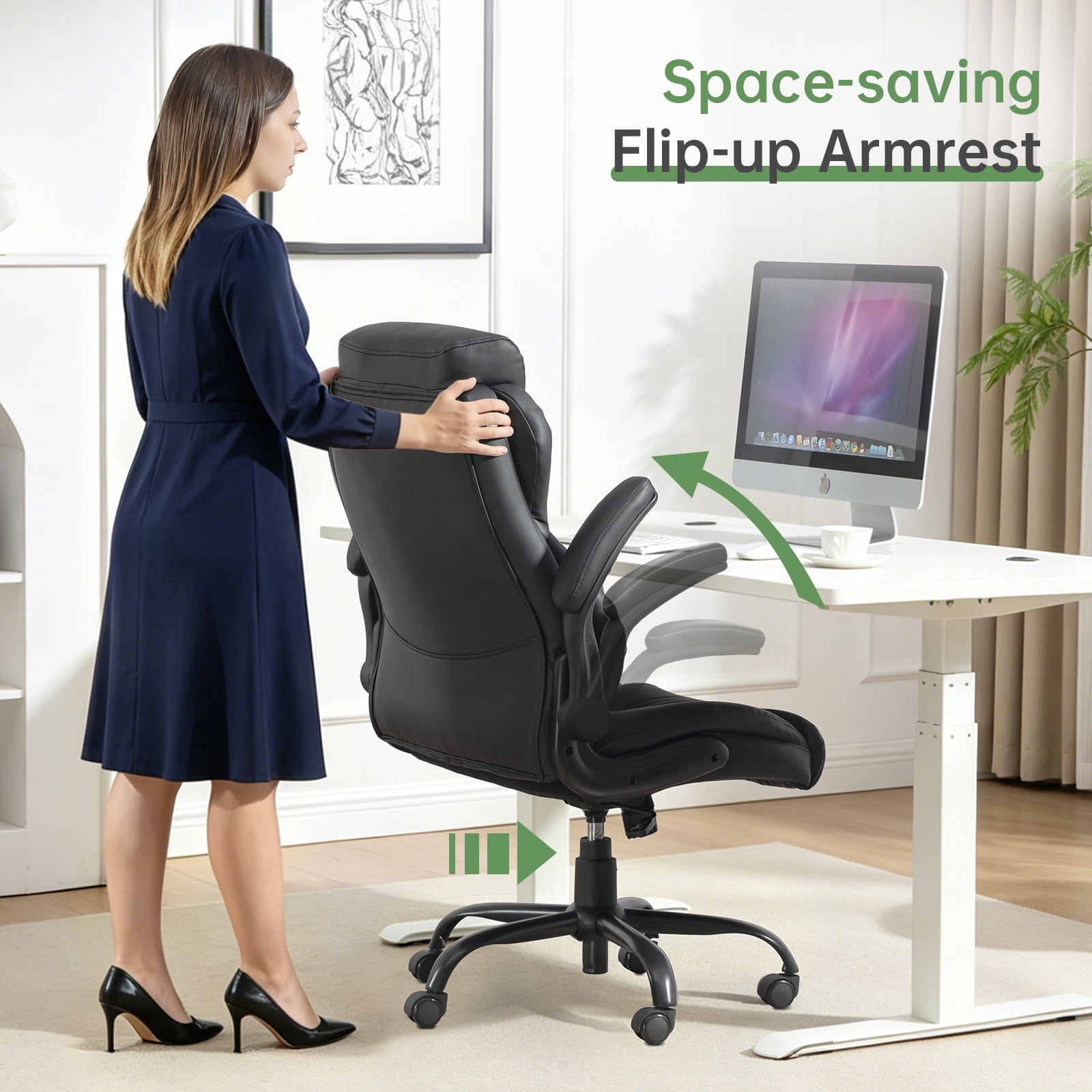 Big and Tall Office Chair 400LBS, Heavy Duty Executive Leather Office Chair Wide Seat Ergonomic Computer Desk Chair High Back Chair Adjustable Task Chair (Black)