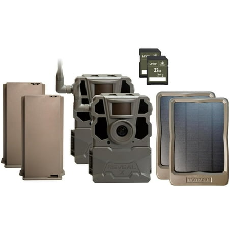 TACTACAM Reveal X Gen 2.0 LTE Cellular Trail Camera + Solar Panel + Lipo Lithium Battery Pack + 32GB SD Card 2 PK