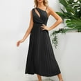 thumbnail image 2 of Bowake Robe Longue d'Été pour Femmes Couleur Unie Découpée Sans Manches Taille Haute Ligne A Fluide Formelle Soirée Midi, 2 of 7