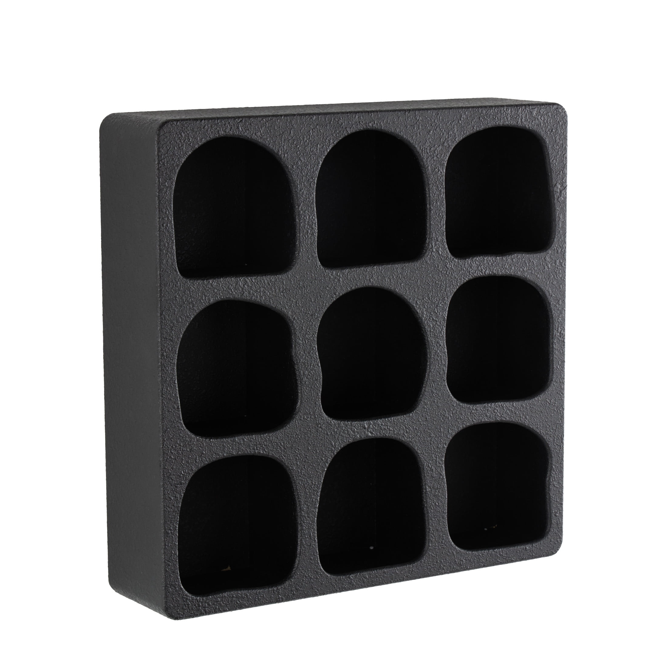 DecMode 19" x 5" 9-Tier Black Geometric Wall Shelf with Abstract Block Shapes