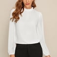 thumbnail image 2 of Mangas de farol, transpirable, diseño de color puro para el hogar, la oficina, las compras y los viajes. Talla M. Blusa de gasa blanca con cuello alto, 2 of 6