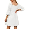 thumbnail image 6 of Liacowi Women Summer Smocked Dress Square Neck Puff Sleeve A-Line Casual Short Mini Dress Ruffle Hem Dress, 6 of 7