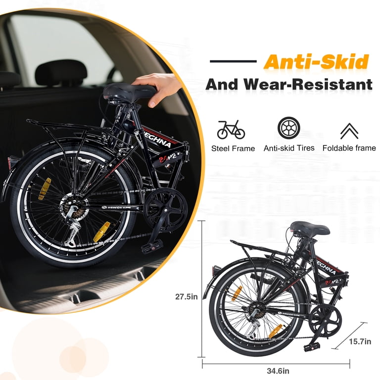 24-Inch Folding Bike with Steel Frame, Shimano 7-Speed