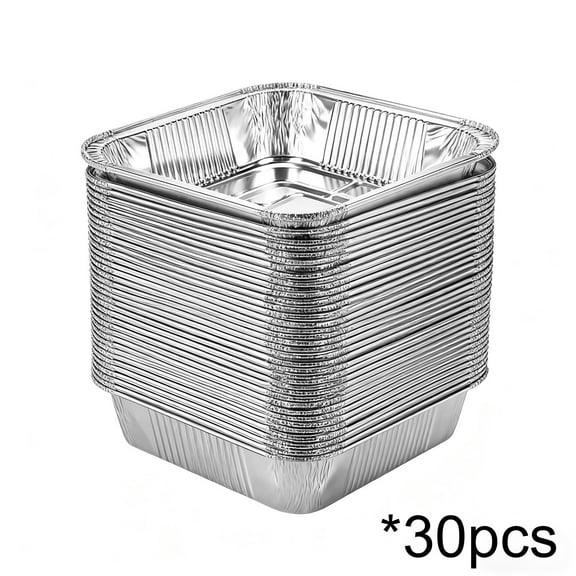 30-Pack Disposable Aluminum Foil Pans for Baking and Roasting, Oven Safe Trays for BBQ, Pizza and Meal Prep, Easy Clean Up(Silver,8")