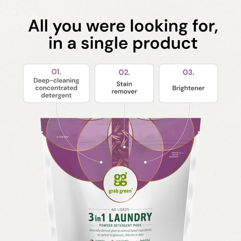 Grab Green 3-in-1 Laundry Pods, 60 Loads, Lavender Vanilla Scent
