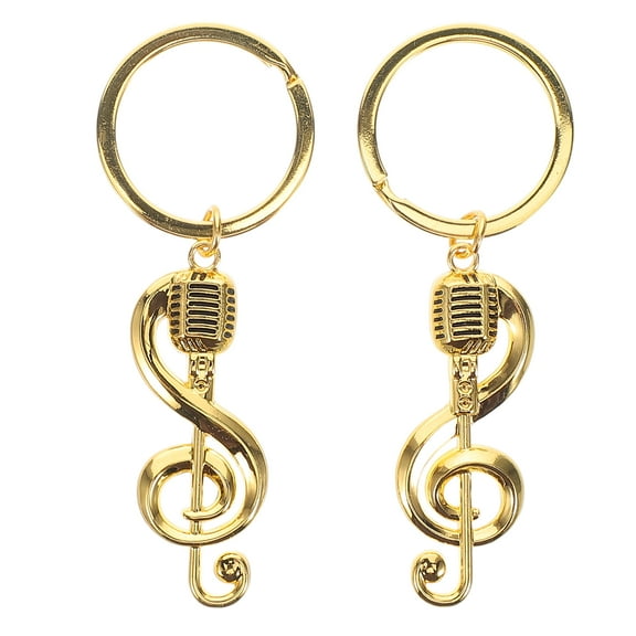 WEUVEB Microphone Keychain Pendant Alloy Golden 2 Pcs