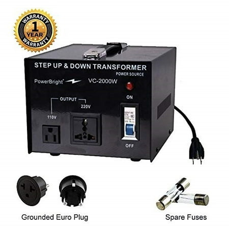 powerbright step up & down transformer, power on/off switch, can be used in 110 volt countries and 220 volt countries, convert from 220-240 volt to 110-120 volt & from 110-120 volt to 220-240 (2000w)