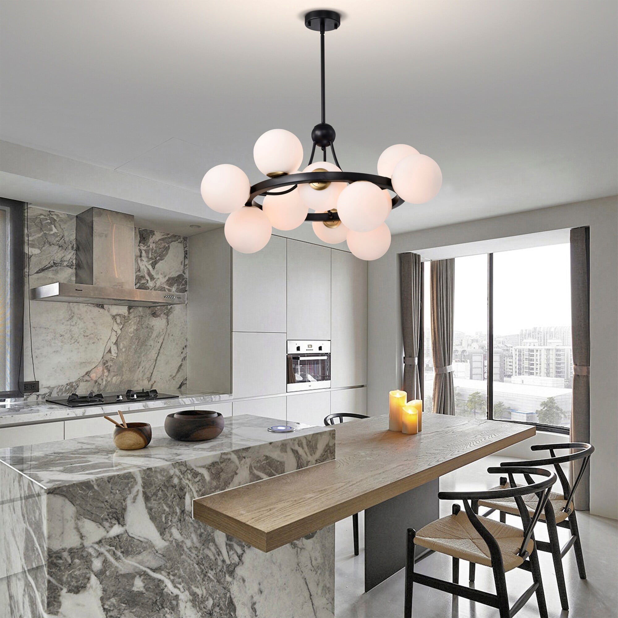Coraline 30 in. 12-Light Indoor Matte Black Finish Chandelier with Light Kit