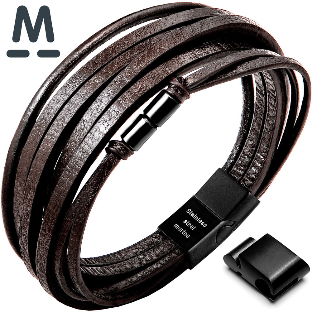 murtoo Mens Bracelet Leather Braided Brown and Black Leather Bracelet for Men