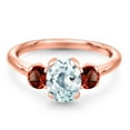 thumbnail image 3 of Gem Stone King 1.94 Ct Oval Sky Blue Aquamarine Red Garnet 18K Rose Gold Plated Silver Ring (Size 6), 3 of 6