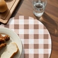 thumbnail image 3 of Brown Checkered Round Placemats Set of 6 for Dinning Tables,Heat-proof Braided Table Mats 15 Inch,Farmhouse Buffalo Plaid Washable Place Mat for Kitchen Restaurant Party Decor Supplies Table Setting, 3 of 9