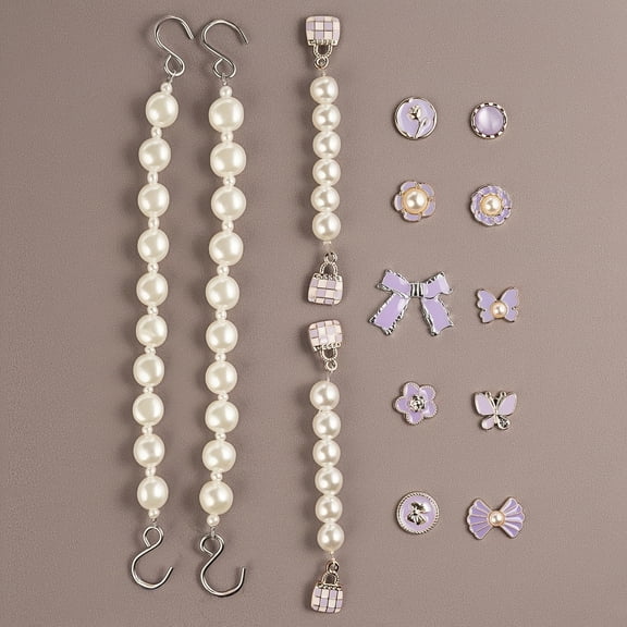 Qianfeng Shoe Charms for Women Purple Pearl Flower Shoe Decoration Accessories, 14 Pcs