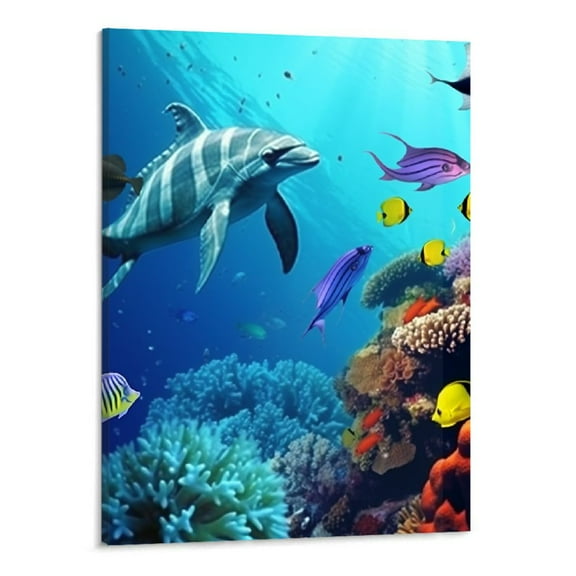 Creowell Wall Art Colorful Fish Coral Dolphin Ocean Canvas Wall Art Picture 16x20in for Living Room Bedroom 16x20in