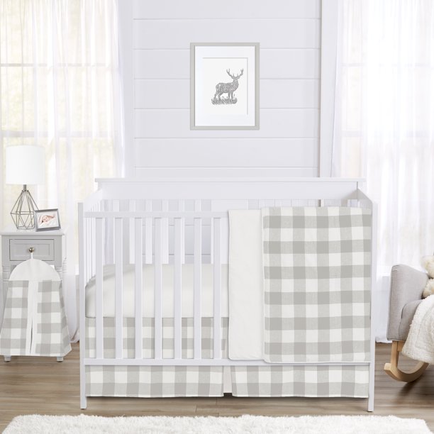 Buffalo Check Grey and White 4 Piece Crib Bedding