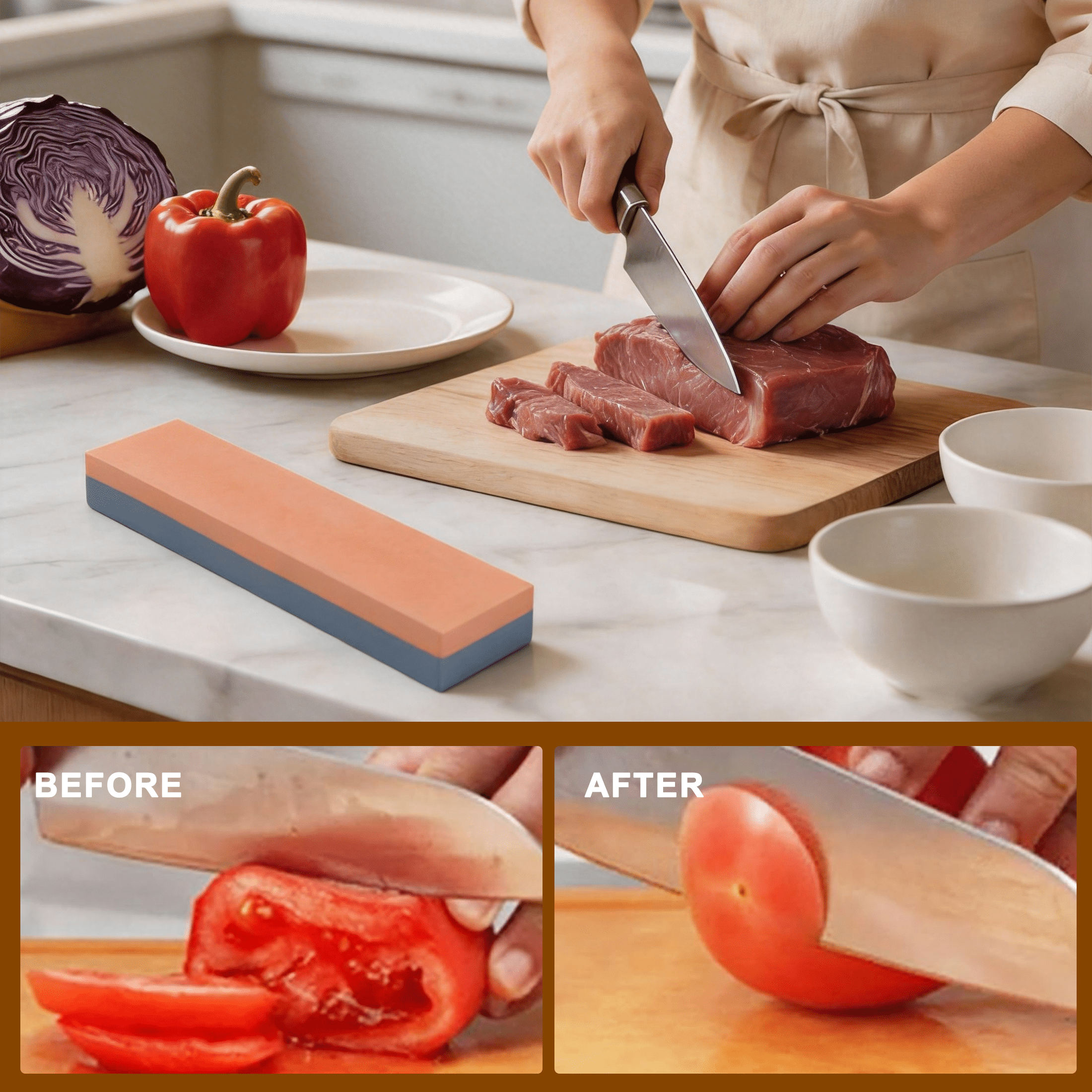 2 Sided Sharpening Stone, Knife Sharpener Stone Kitchen Whetstone Knife Sharpener for Scissors Knives Outdoor Kitchen