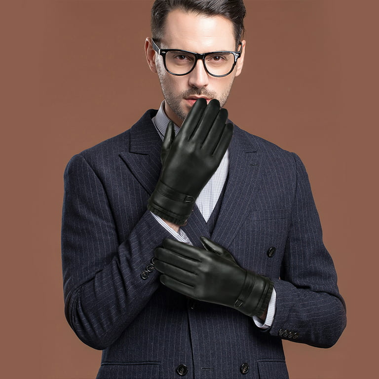 Men’s Warm Winter Dress and Work Gloves Thermal Lining Genuine Leather S / Black-3821