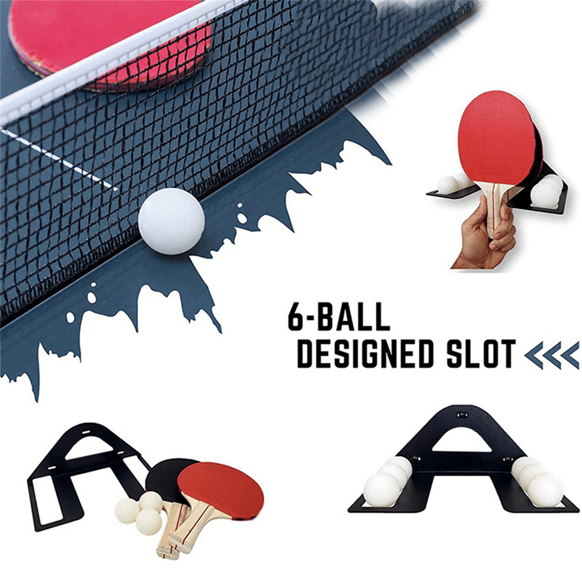 2X Table Tennis Paddle Holder, Pings Ball Holder - Table Tennis Racket Display Stand with Ball Holder Shelf