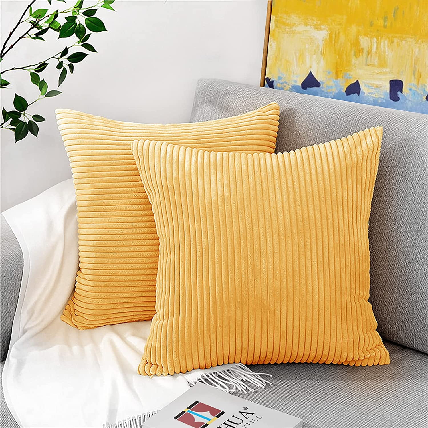 Htooq Yellow Throw Pillows For Couch 22 Inch Pillow Cover corduroy Pillow Covers For Living Room sunflower Yellow Other