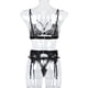 thumbnail image 3 of Conjunto de ropa interior de encaje floral de 3 piezas para mujer, sujetador sexy, bragas, liguero, negro, L kenally XX000052-20, 3 of 7