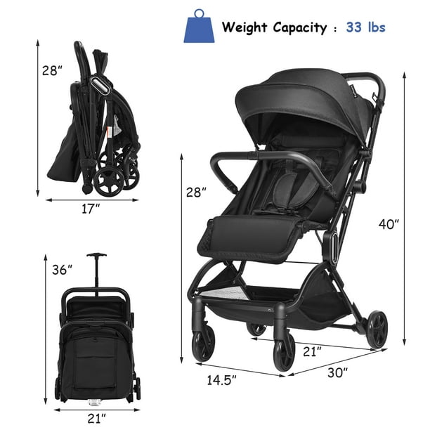 Babyjoy Lightweight Baby Stroller Foldable Travel Stroller for Airplane Black Walmart