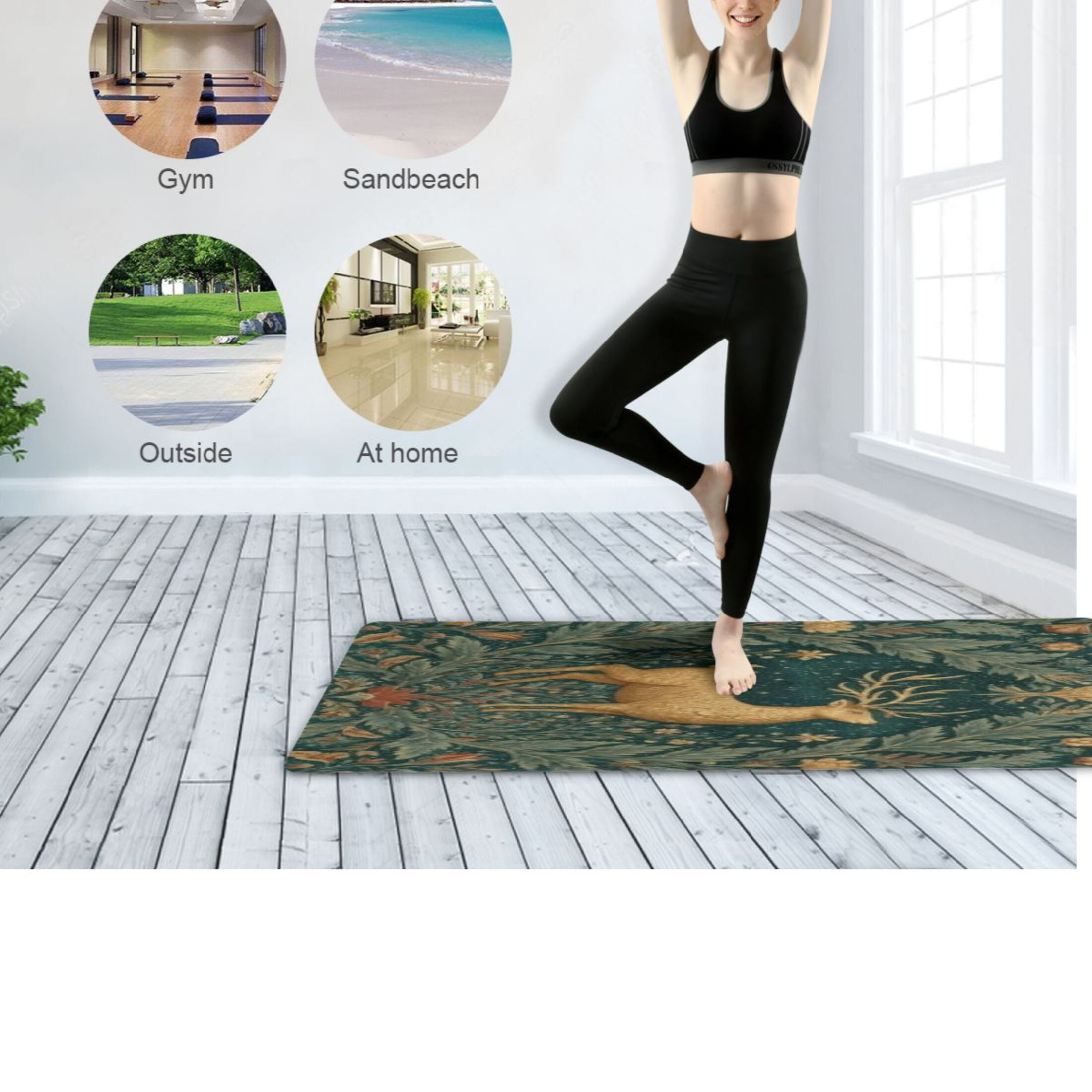 BZSMCE Yoga Mat Women Fitness Mat Gilded Stag Tapestry Pattern