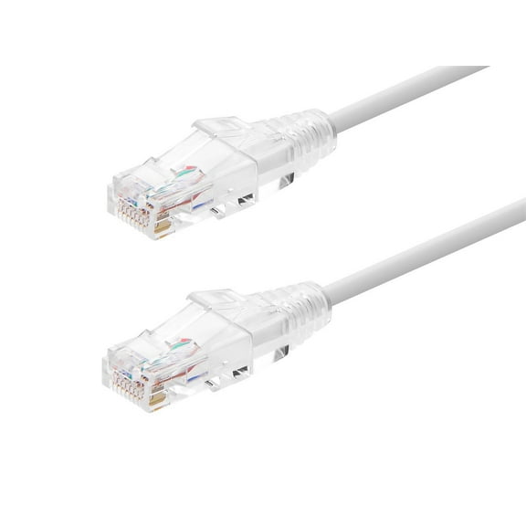 Monoprice Cat6 Ethernet Patch Cable - 1 feet - White | Snagless RJ45 Stranded 550MHz UTP CMR Riser Rated Pure Bare Copper Wire 28AWG - SlimRun Series