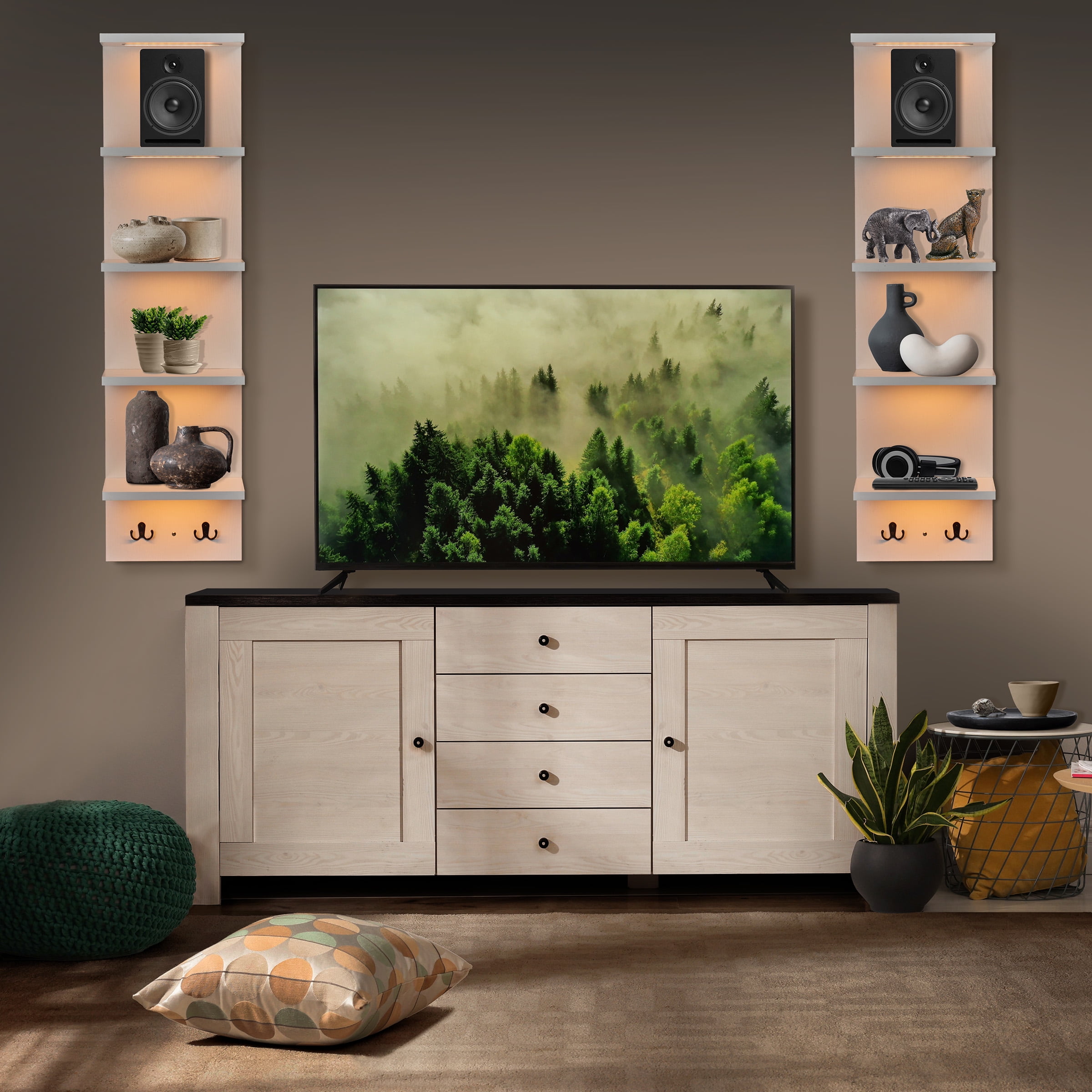 Sorbus 5 Tier White Floating Wall Shelf with LED Lights, Storage & Home Decor Display