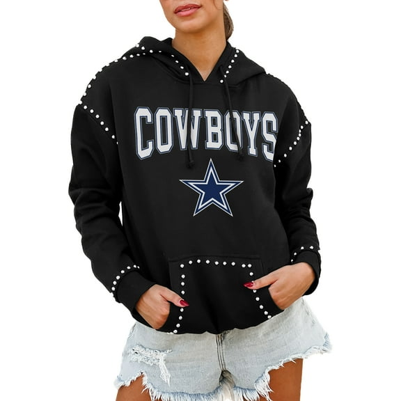 Women's Gameday Couture Black Dallas Cowboys Oversized Catch the Vibe Studded Pullover Hoodie