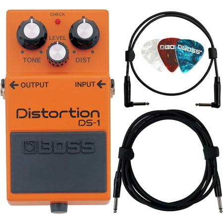 Boss DS-1 Distortion Bundle with Instrument Cable, Patch Cable, Picks, and Austin Bazaar Polishing Cloth