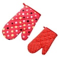 thumbnail image 2 of Oleegame 2 Pcs Gants Mitaines de Cuisine en Coton Anti-Chaleur pour Micro-Ondes, Isolants à Pois, Chaleur, Cuisson, Four, 2 Pcs Rouge, 2 of 5