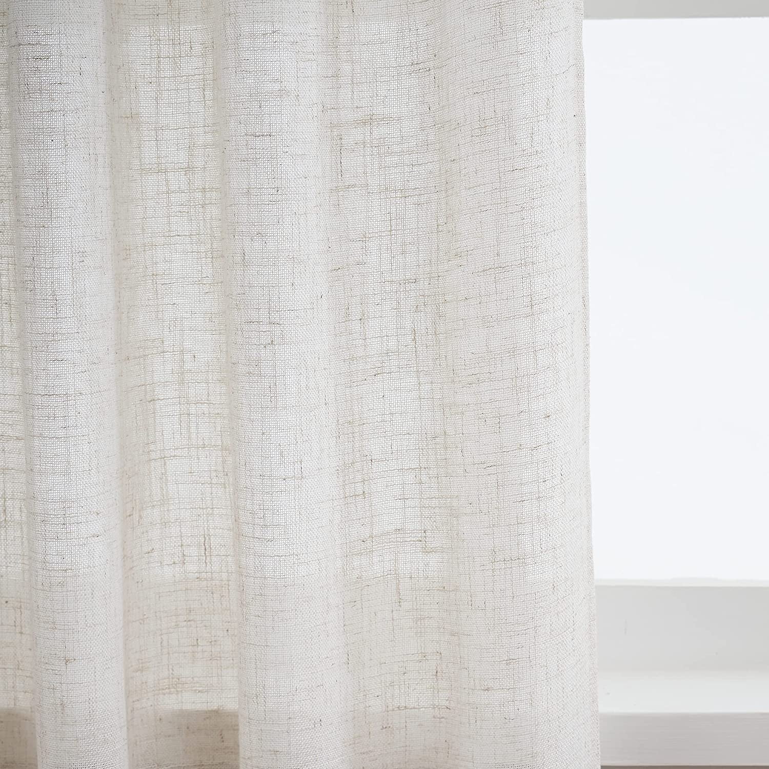 Bailu Natural Linen Semi Sheer Curtains Tab Top Light Filtering Elegant Curtains & Drapes for Bedroom 52 x 108 Inch Length, Set of 2 Panels
