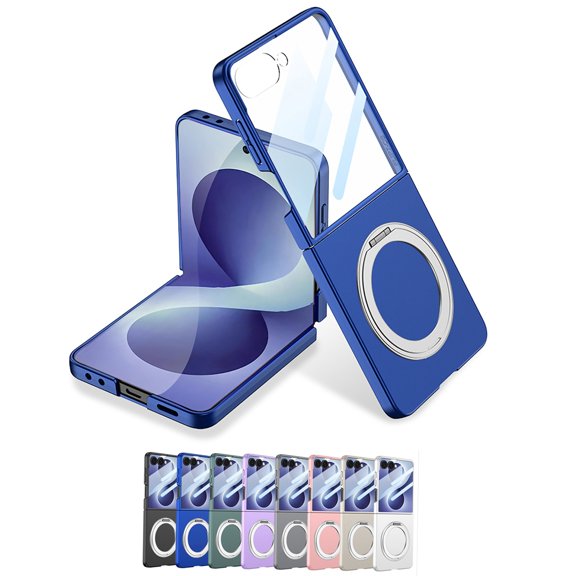 Mynvo for Samsung Galaxy Z Flip 8 Hard Cover Case with Tempered Glass & Kickstand, Support Wireless Charging Non-Slip Anti-Fingerprint Lightweight Shockproof Magnetic Back Cover