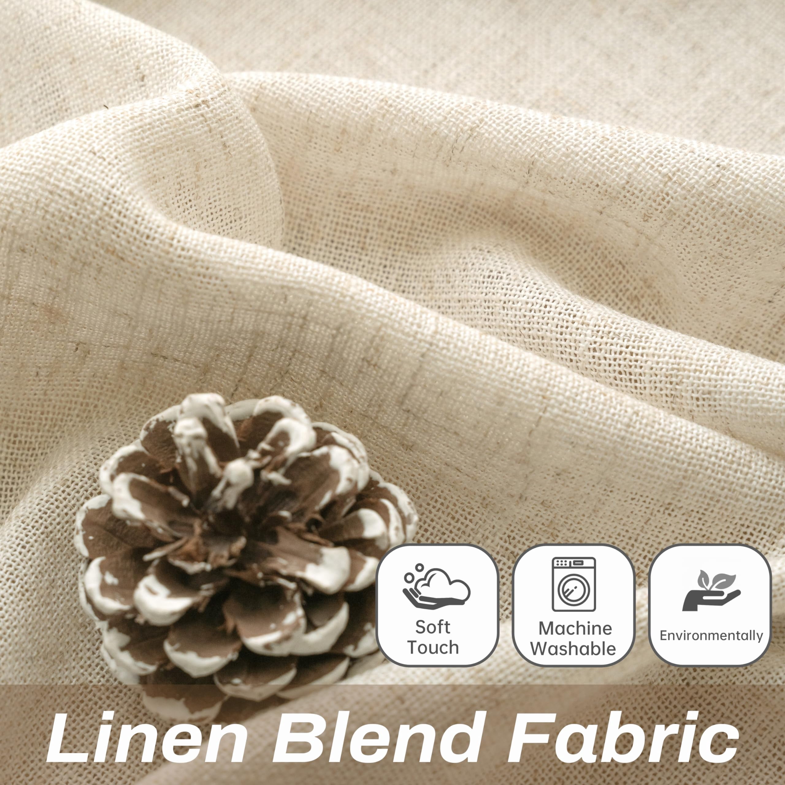 DriftAway Natural Linen Curtains 54 Inches Long for Living Room Semi Sheer 2 Panels Farmhouse Real Flax 3 Inch Rod Pocket Back Tab Boho Rustic Light Filtering Window Drapes for Bedroom