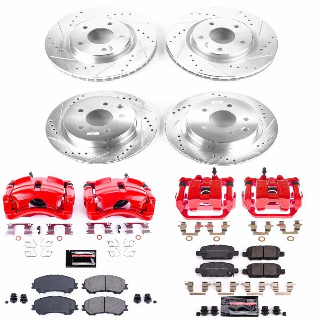 PowerStop Front and Rear Z23 Evolution Sport Brake Pad and Rotor Kit with Red Powder Coated Calipers Fits: NISSAN Select Models KC7035A