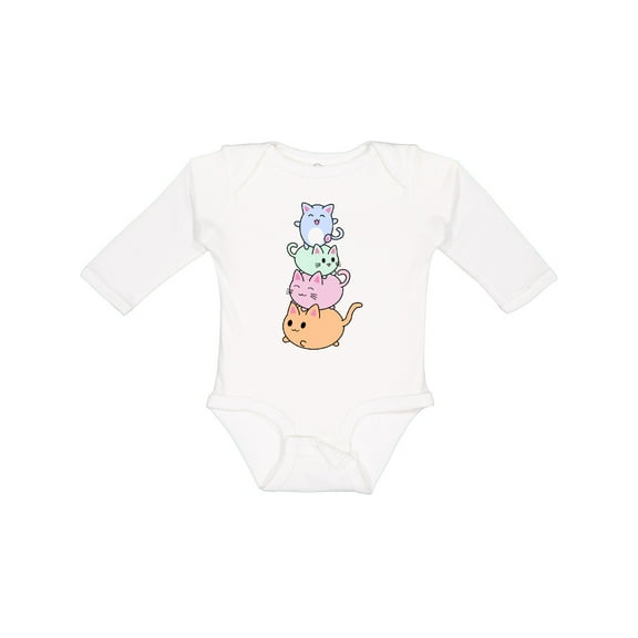 Inktastic kawaii kitten stack Boys or Girls Long Sleeve Baby Bodysuit