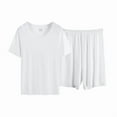 thumbnail image 4 of Sakmal White Pajamas Women Soft Cooling Shorts and T-Shirt Short Sleeve Sleepwear Set Crew Neck Solid Pajamas for Women, 4 of 5