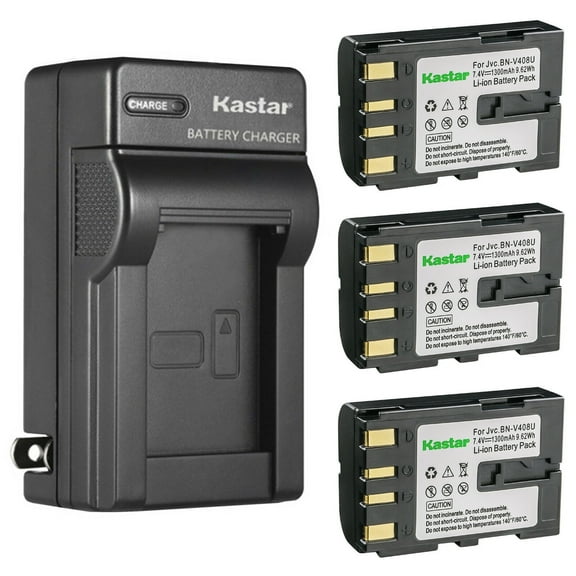 Kastar 3-Pack Battery and AC Wall Charger Replacement for JVC BN-V408 BN-V408U BN-V408US BN-V416 BN-V416U BN-V416US BN-V428 BN-V428U BN-V428US BN-V438 BN-V438U BN-V438US BN-V856 BN-V856U BN-V856US