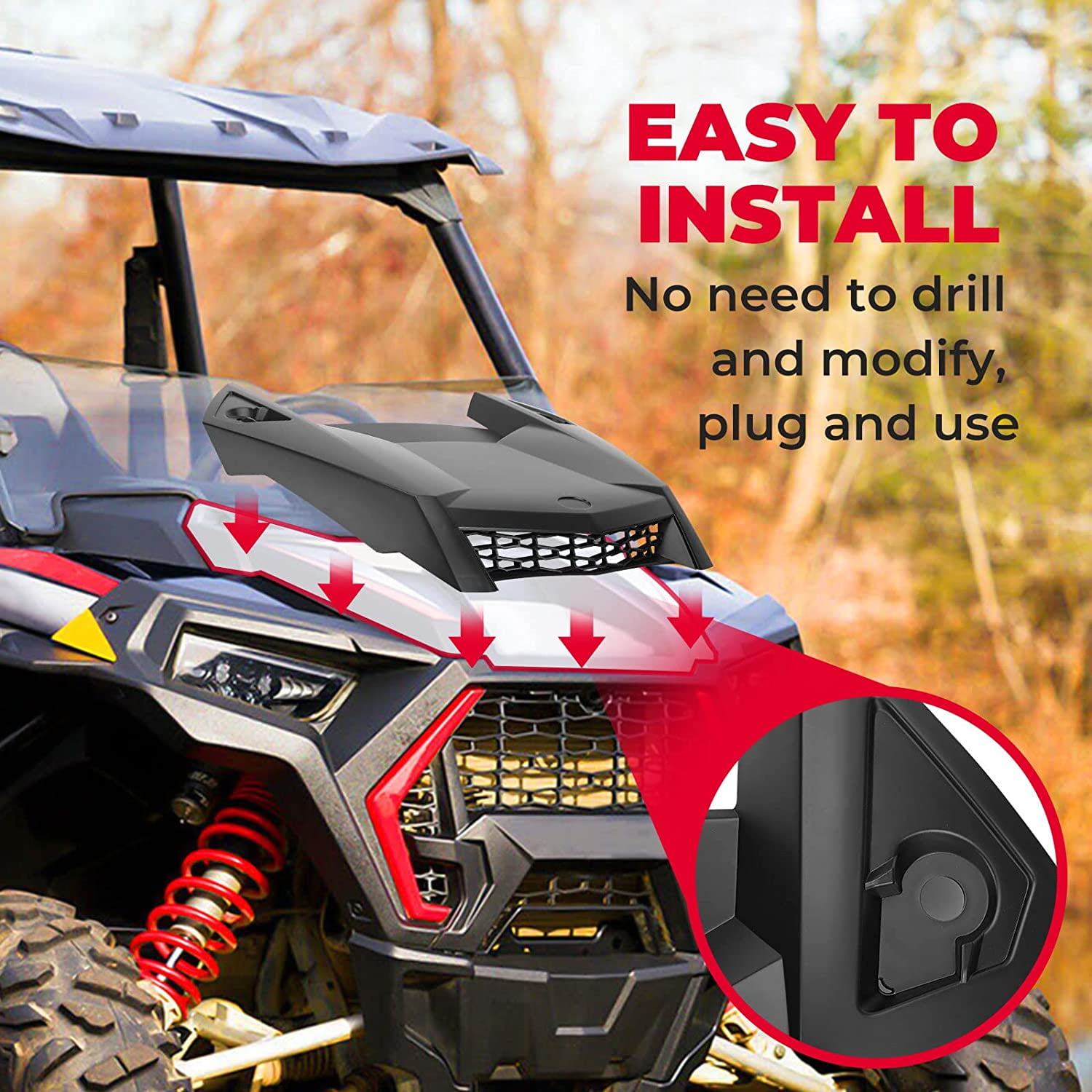 KEMIMOTO Hood Scoop Air Intake Kit Compatible with 2019-2023 Polaris RZR XP 1000 XP / 4 1000 / Turbo S/Turbo 4 S