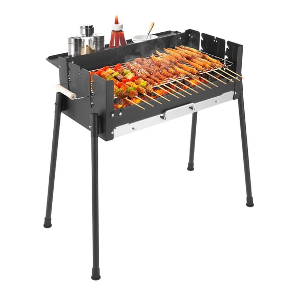 Foldable Barbecue Charcoal Grill, Outdoor Adjustable Height BBQ Grill with Drumstick Holder, 3-Speed Temperature Settings, Portable Folding Grill for Backyard, Camping, Beach, Party