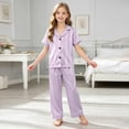 thumbnail image 2 of mgoYE Silk Satin Pajamas Set 6-12 Months Girls 2 Piece Pj Sets Short Sleeve Sleepwear Soft Button Loungewear for Kids Purple, 2 of 4