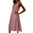 thumbnail image 4 of Sokhug Midi Dresses for Women Sleeveless Cotton Blend Round Neck Button Detail A Line Dress Side Pockets Solid Color Casual Dresses, 4 of 5