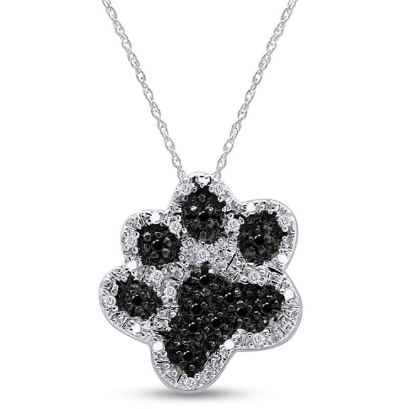 0.01 Ct Black and White Diamond Dog Paw Pendant Necklace in 14K Gold Finish