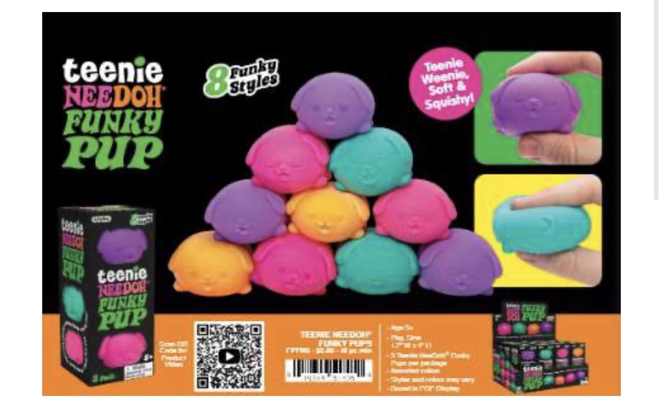 NEEDOH Teenie Funky PUP DOG SQUSHI , STRESS RELIEVER, FIDGET , SENSORY BALL , COLORS MAY VARY, 3 PUP PER PACK