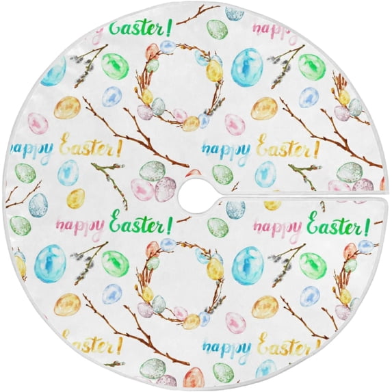 FMSHPON Happy Easter Day Eggs Xmas Christmas Tree Skirt Stand Mat for Holiday Party Decoration Indoor Outdoor 48 inches
